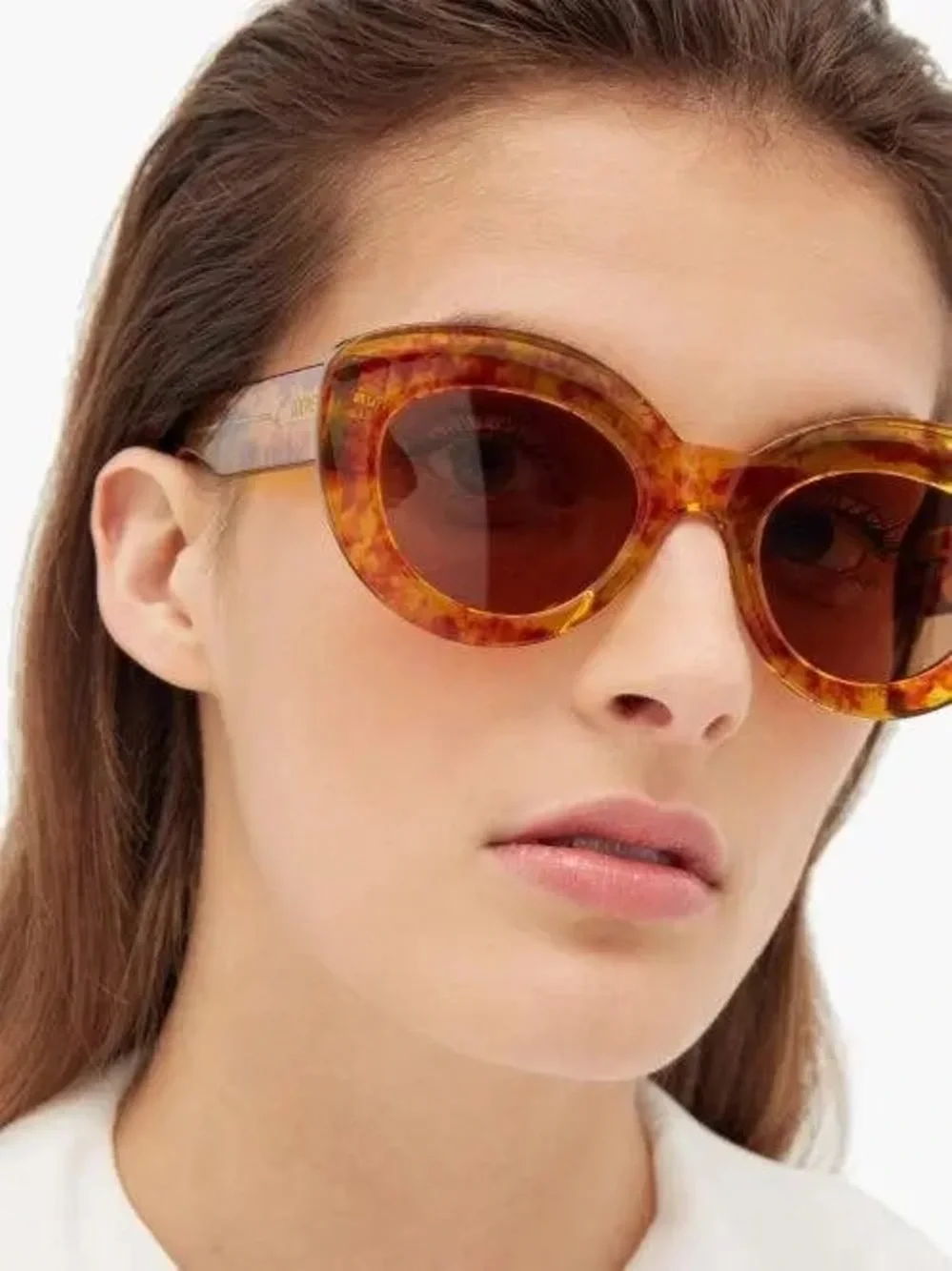 LOEWE Round Cat-Eye Sunglasses Amber Tortoise w/ Case